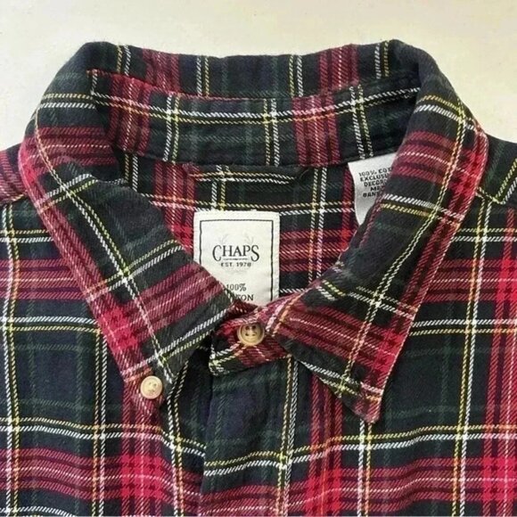 Chaps Men’s Plaid Flannel Long Sleeve Button Down Shirt Red Blue Black Green LG - Picture 12 of 16
